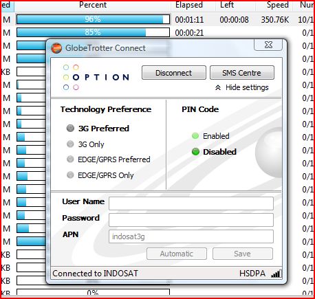 Kecepatan download dari Option ICON 225